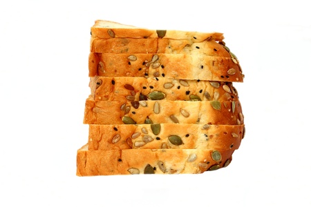 Sliced bread with mixed seeds Isolated on White Background の写真素材