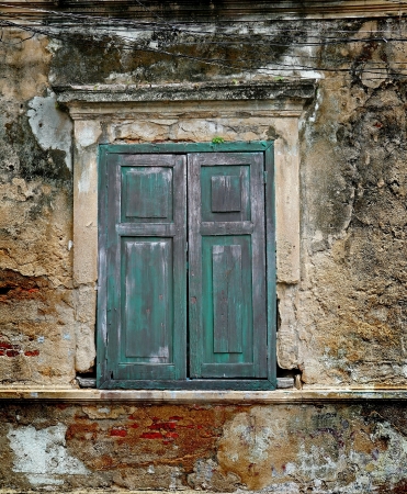 Old window and wallの写真素材