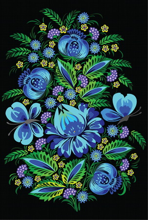 beautiful folk art ,floral decorationのイラスト素材
