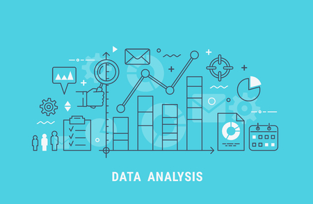 Data analysis thin line flat modern vector illustration for web design.のイラスト素材