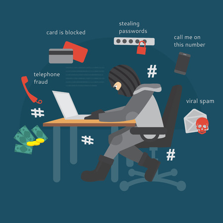 Modern types of fraud. Phone Scam. IT scammers. Hackers.のイラスト素材