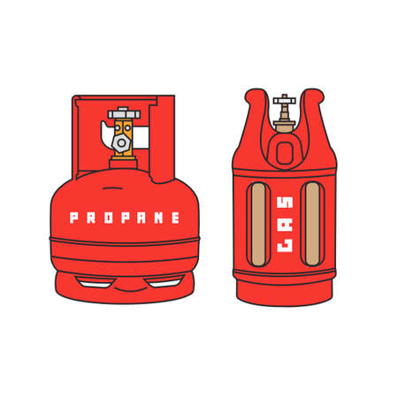 A set of gas cylinders on a white background. Gas cylinders the vector. Propane and butane gas in metal cylindersのイラスト素材