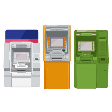 Set ATM on a white background. Cash withdrawal machine. ATM illustrationのイラスト素材