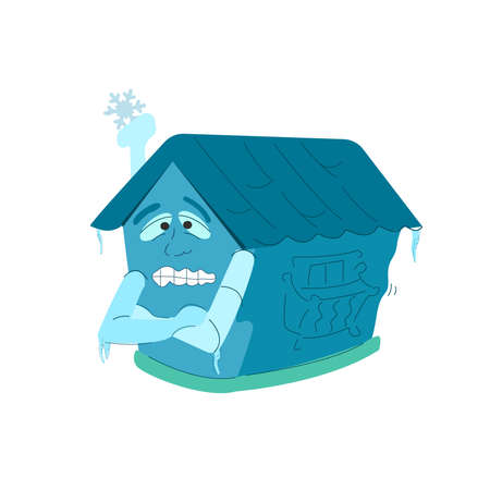 The house is frozen. Bleak house the character is shaking. Home air conditioning illustrationのイラスト素材