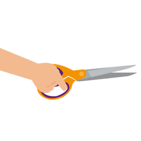 Scissors in hand. Cut with scissors. She holds a pair of scissors in her right handのイラスト素材