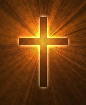  glowing cross on a black background, with radial rays of light

の写真素材