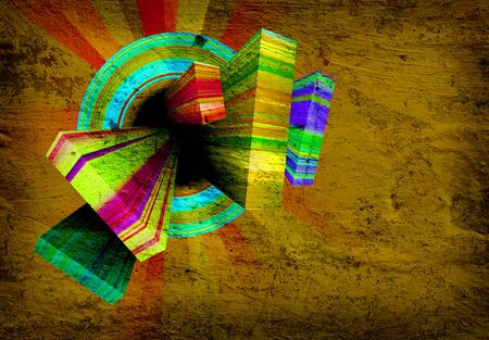 abstract form of parallelepipeds and circles on the grange background の写真素材