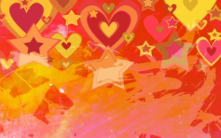 abstract hearts and stars on the grunge backgroundの写真素材