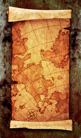 	 ancient scroll map, on grunge wall
