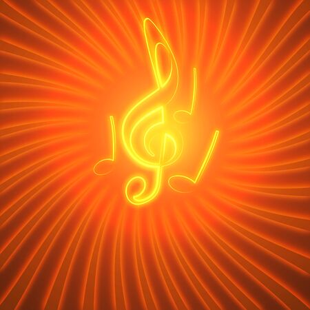  burning musical symbols and curls on a dark backgroundの写真素材