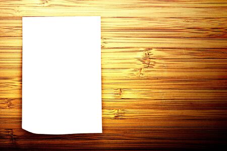 blank sticker glued to a bamboo boardの写真素材