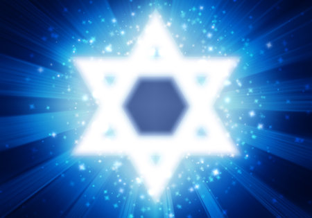 Star of David on a blue background among the starsの写真素材