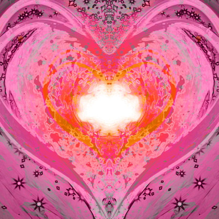 Pink heart on a pink background. Digital fractal art. 3D rendering.の写真素材