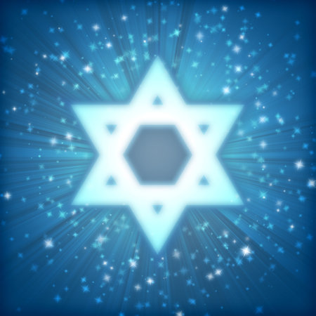 Star of David on a blue background with stars. Vector illustration.の写真素材