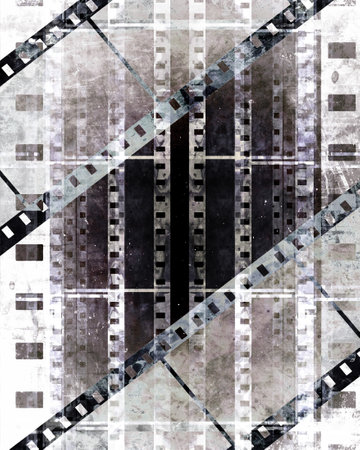 Film strip on a grunge background, with film strips in different colorsの写真素材