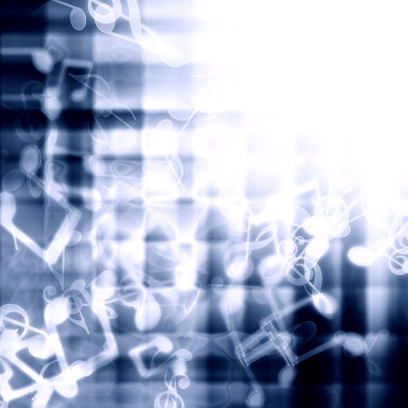 music notes on a soft blue background with some smooth lines in itの写真素材