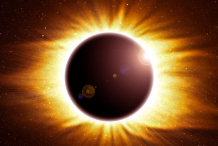 Solar eclipse in the night sky. Elements of this image furnished by NASA