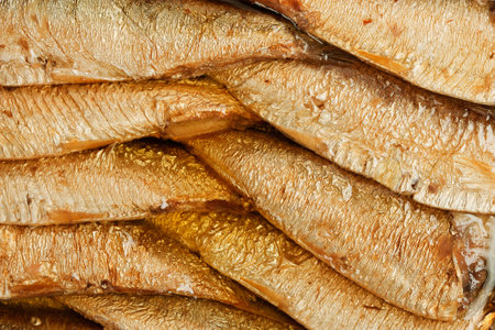 smoked fish as a background, close-up, macro photoの写真素材