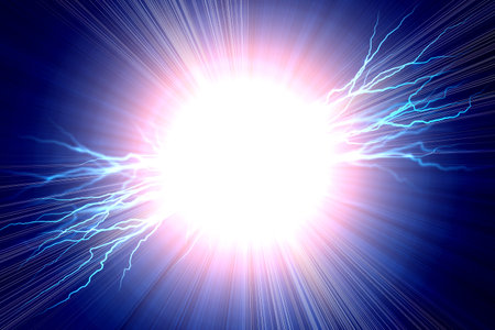 Lightning in the sky. Abstract background. Blue and white.の写真素材