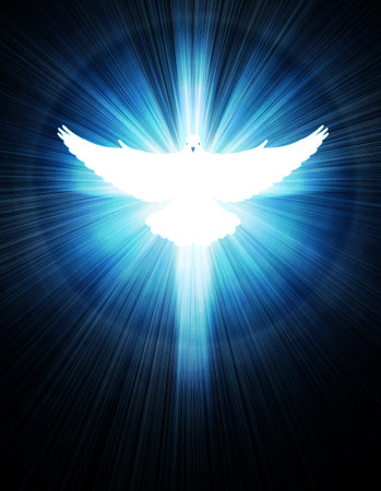 abstract blue background with a symbol of the dove of peace and hopeの写真素材