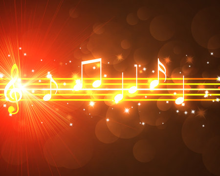 Abstract music background with notes and bokeh lights. Vector illustration.の写真素材
