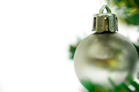 Christmas tree decoration on white background with copy space for your text.の写真素材