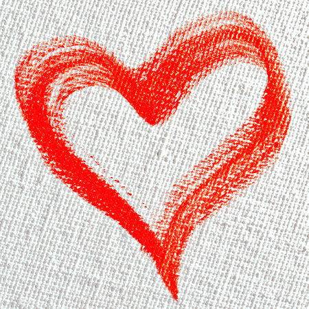 Red heart painted with a brush on a gray background. Close-up.の写真素材