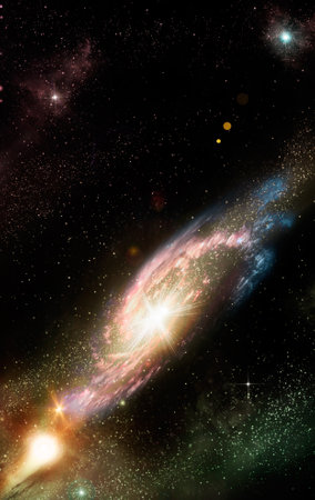 spiral galaxy in a dark space, abstract backgroundの写真素材