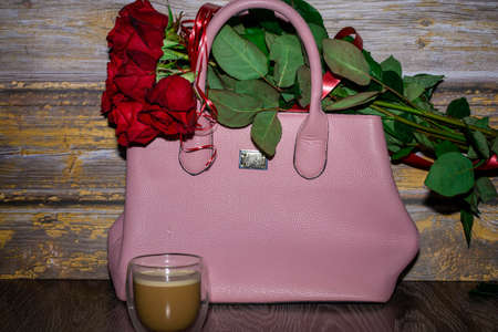 Red rose and coffeeの写真素材