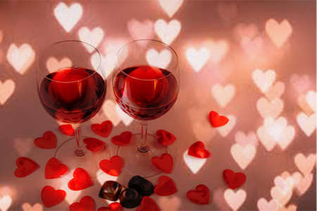 White background with red skrdechki, candles. Valentine's Day concept. Valentine's Day banner. Valentine's day background.の写真素材