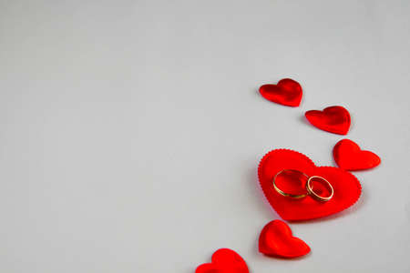 White background with red cards, candles. Valentine's Day concept. Valentine's Day banner....