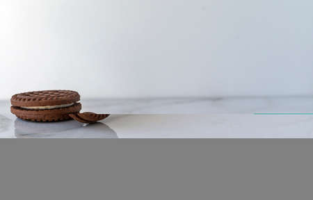 Chocolate chip cookies on a light background. Chocolate sandwich - cookies.の写真素材