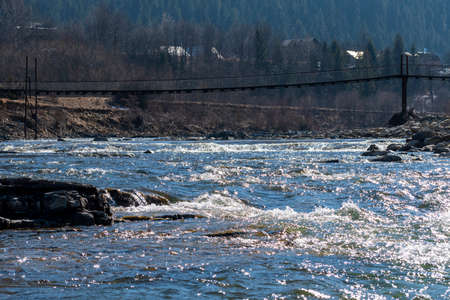 Mountain river in the mountains of Ukraine. Peremiyskaya river, Ivano-Frankivsk region. Spring 2022.の写真素材