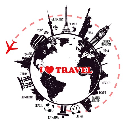 travel background with earth and landmarksのイラスト素材