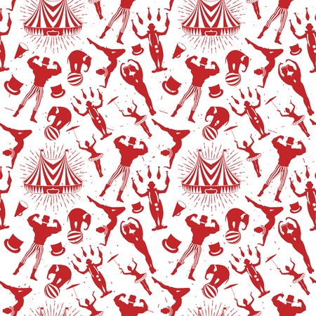 Seamless Circus Pattern with red siluetsの写真素材