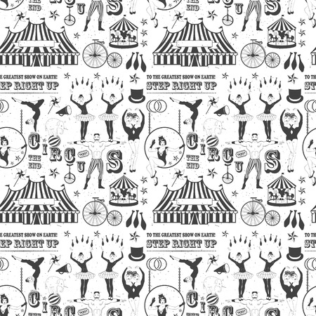 Seamless Circus Pattern with red siluetsのイラスト素材