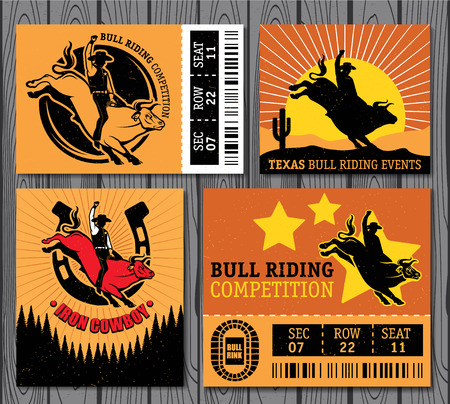 Set of vintage bull riding labels, badges and design elementsのイラスト素材