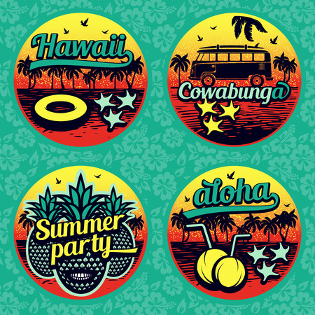 Vintage summer labels collection. Retro design stickers.のイラスト素材