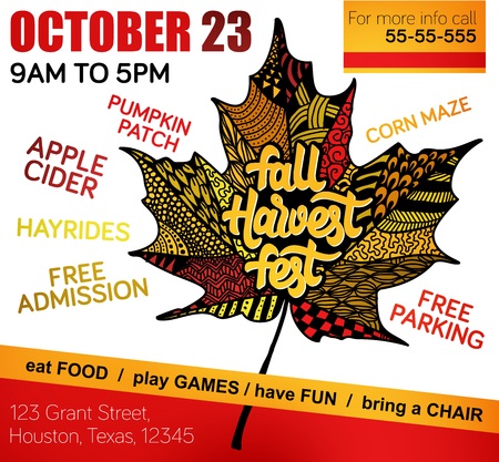Autumn harvest festival banner with doodle maple leafのイラスト素材