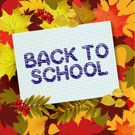 Colorful autumn leaves background and old paper Back to schoolのイラスト素材