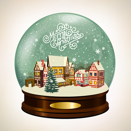 Christmas Snow globe with a little town. Merry Christmas illustration.のイラスト素材