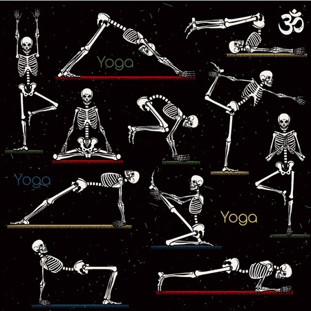 Seamless pattern with skeletal yoga. Vector illustration.のイラスト素材
