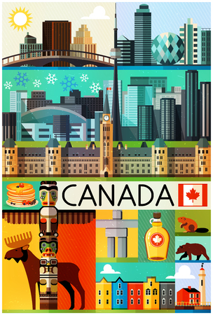 Canada Travel Pattern. Illustration of Canada Sightseeings.のイラスト素材