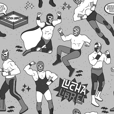 Lucha Libre Seamless Pattern. . Mexican Wrestler Night.のイラスト素材