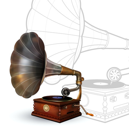 Vintage gramophone. Vector Retro Party poster. Musicのイラスト素材