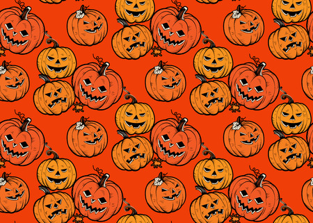 Seamless Pattern with Halloween Pumpkins. Vector Illustration.のイラスト素材