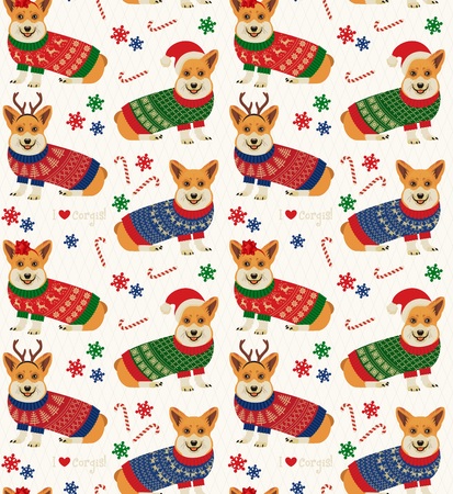 Seamless Christmas Pattern with Corgis. Seamless Christmas Pattern with Corgis.