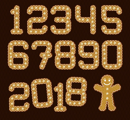 Christmas Gingerbread numbers. Gingerman. Vector Illustration.のイラスト素材