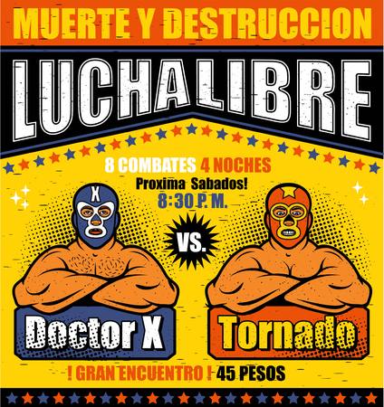 Vintage Lucha Libre Ticket. Lucha Libre Hero. Vector illustrationのイラスト素材