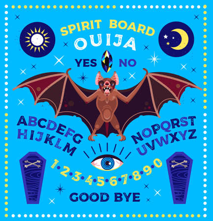 Spirit Board with Bat. Ouija Board . Vector Illustration.のイラスト素材